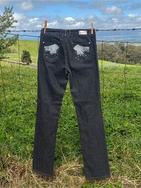 Y2K 90s  Saza  Lowrise Emblished Wings Streight leg Black Denim jeans Size 7